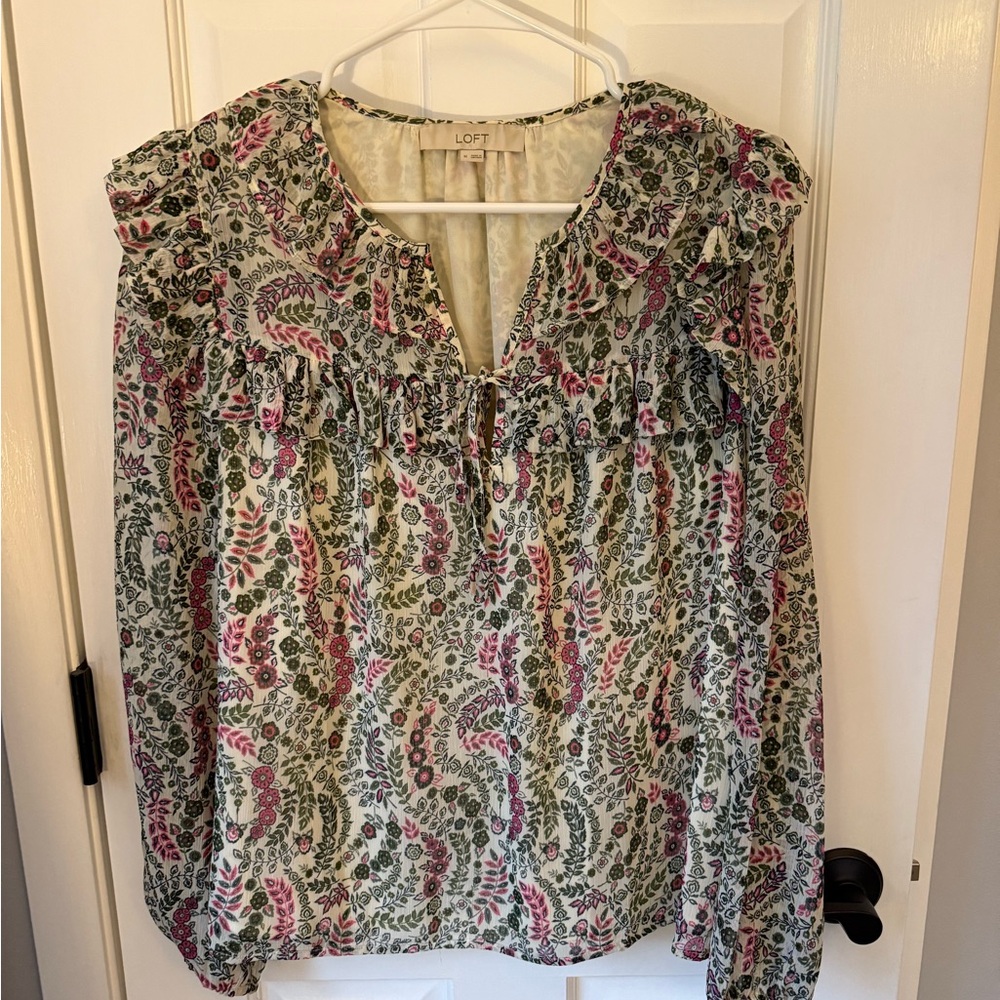 LOFT Multicolor Floral Blouse - Pink and Green